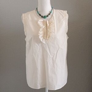 J Crew Margot Cream Ruffled Key Hole Neckline Sleeveless Top Size 14